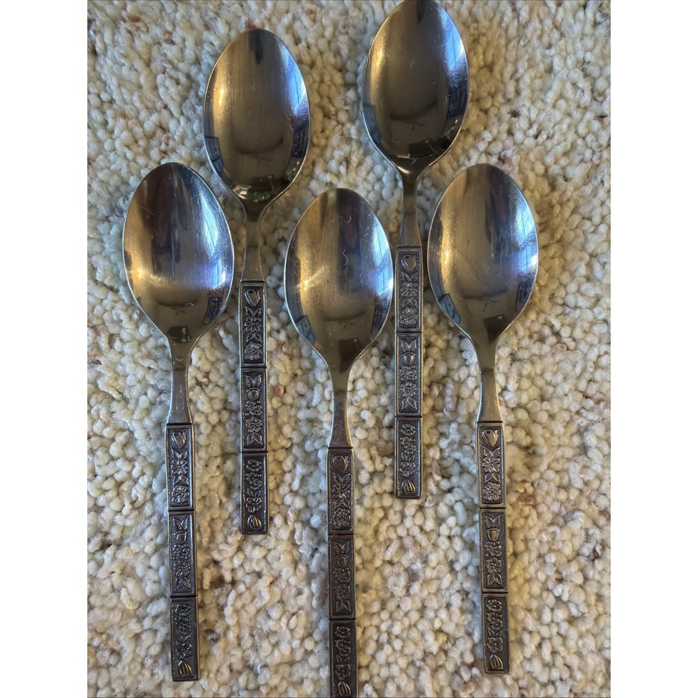 Northland Spring Fever Stainless Steel Flatware MCM Vintage Korea 5 Teaspoons